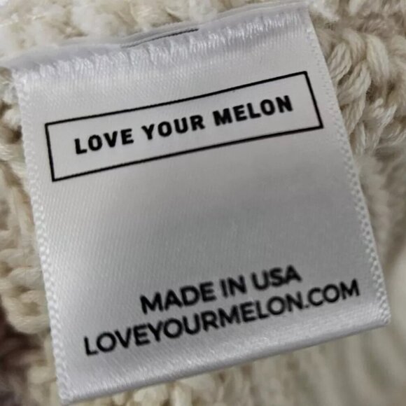 LOVE YOUR MELON One Size Beanie Knit Hat Foldover Patch Logo Cotton Cuffed Beige - Picture 4 of 4